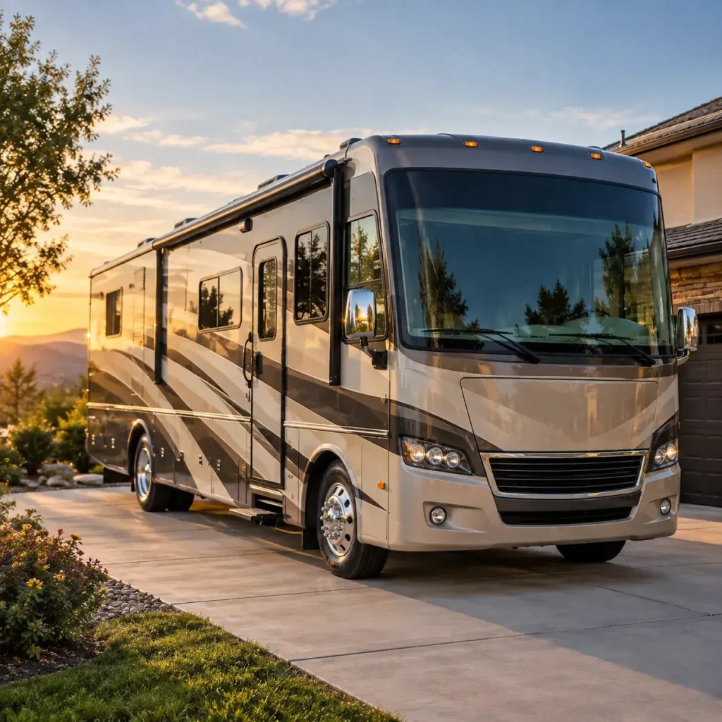 OneRVBuyer - Motorhome next to a house on driveway